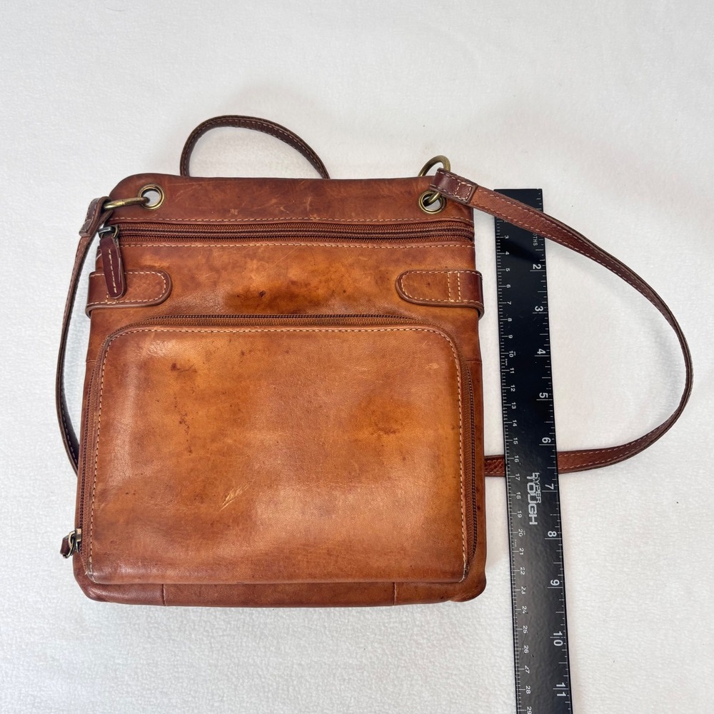 VTG Fossil Crossbody Bag Brown Leather Card Pocket Organizer Small Boho Hippie - Picture 6 of 12
